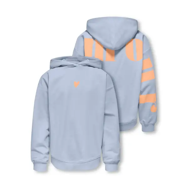 ONLY GIRLS Only - L'amour Heart Hoodie Sweater - Light Blue/Orange