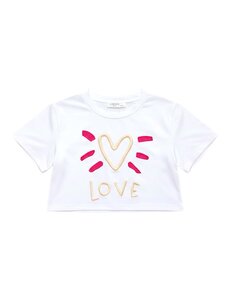  Love Heart Crop Shirt - White/Fuchsia
