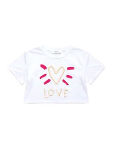  Love Heart Crop Shirt - White/Fuchsia