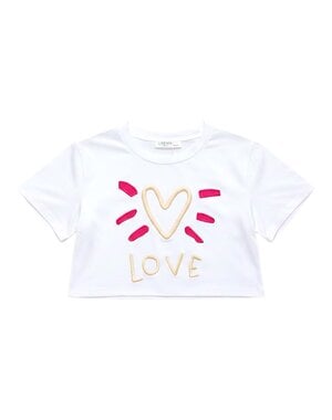  Love Heart Crop Shirt - White/Fuchsia