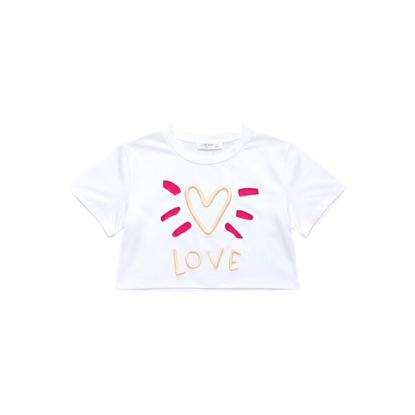 Love Heart Crop Shirt - White/Fuchsia
