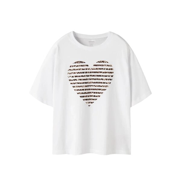 NAME IT Name It - Fahiraz Heart Shirt - White/Leopard Brown