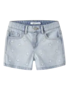 NAME IT Name It - Bella Reg Star Denim Short - Light Blue Bleached