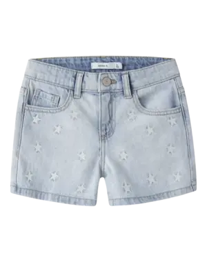 NAME IT Name It - Bella Reg Star Denim Short - Light Blue Bleached