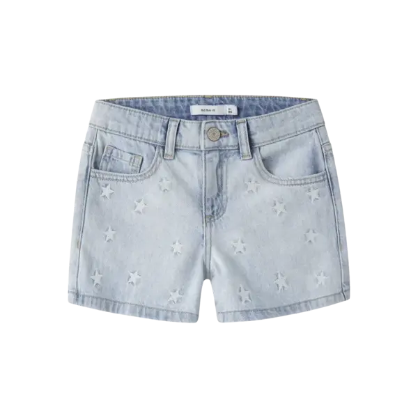 NAME IT Name It - Bella Reg Star Denim Short - Light Blue Bleached