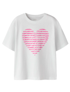 NAME IT Name It - Fahiraz Heart Shirt - White/Zebra Pink
