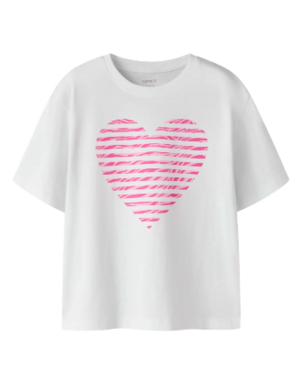 NAME IT Name It - Fahiraz Heart Shirt - White/Zebra Pink
