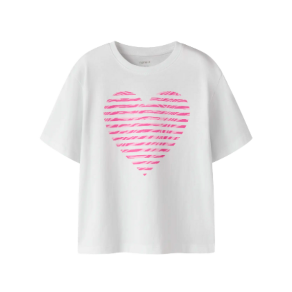 NAME IT Name It - Fahiraz Heart Shirt - White/Zebra Pink