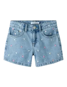 NAME IT Name It - Bella Reg Multi Heart Denim Short - Light Blue