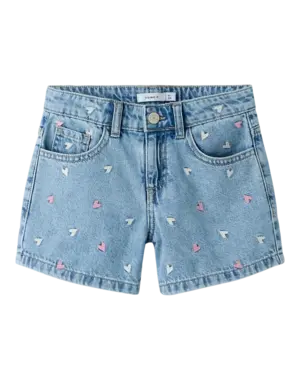 NAME IT Name It - Bella Reg Multi Heart Denim Short - Light Blue