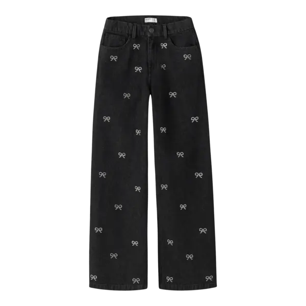 NAME IT Name It - NKFROSE  Wide Jeans with Sparkle Bow Ties - Dark Grey Denim