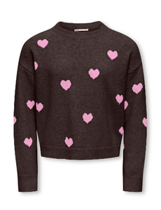 ONLY GIRLS Only - Rica Heart Sweater - Coffee Bean/Lilac Pink
