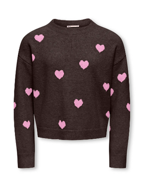 ONLY GIRLS Only - Rica Heart Sweater - Coffee Bean/Lilac Pink