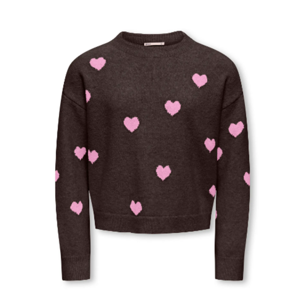 ONLY GIRLS Only - Rica Heart Sweater - Coffee Bean/Lilac Pink