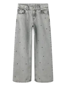NAME IT Name It - Rose Wide Denim Jeans with Heart Studs - Light Grey