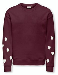 ONLY GIRLS Only - Marisa Sweater with Teddy Hearts - Fig Bordeaux