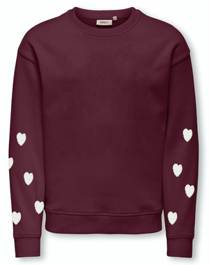 ONLY GIRLS Only - Marisa Sweater with Teddy Hearts - Fig Bordeaux