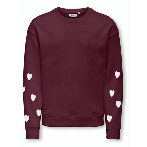 ONLY GIRLS Only - Marisa Sweater with Teddy Hearts - Fig Bordeaux
