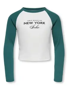 ONLY GIRLS Only - Lucky New York Longsleeve Top - Green/Off White