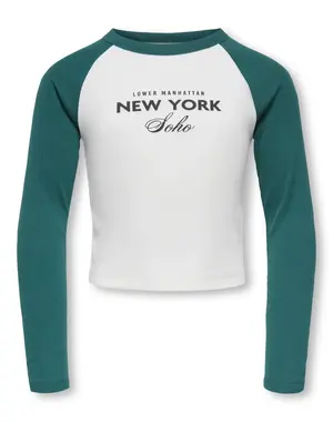 ONLY GIRLS Only - Lucky New York Longsleeve Top - Green/Off White