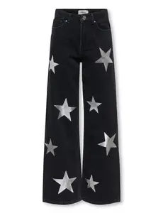 ONLY GIRLS Only - KOG Cobain Wide Jeans with Silver Stars - Washed Black