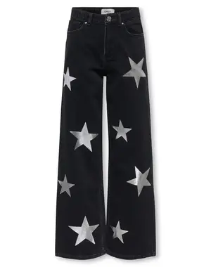 ONLY GIRLS Only - KOG Cobain Wide Jeans with Silver Stars - Washed Black