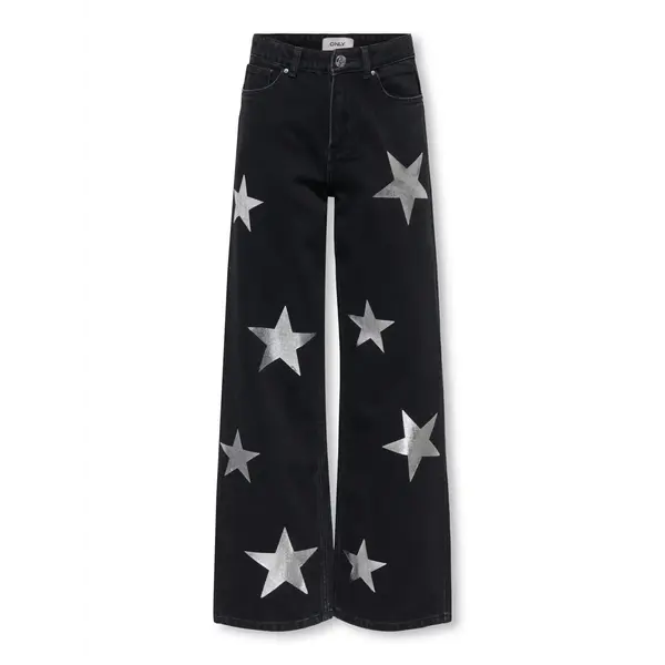 ONLY GIRLS Only - KOG Cobain Wide Jeans with Silver Stars - Washed Black