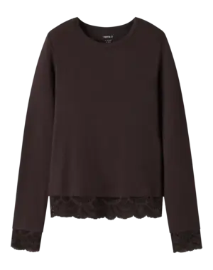 NAME IT Name It - Rosima Top with Lace - Brown