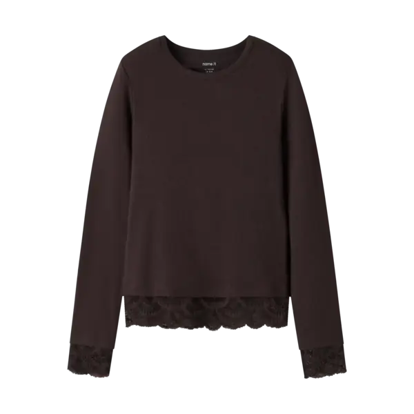 NAME IT Name It - Rosima Top with Lace - Brown