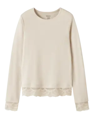 NAME IT Name It - Rosima Top with Lace - Beige