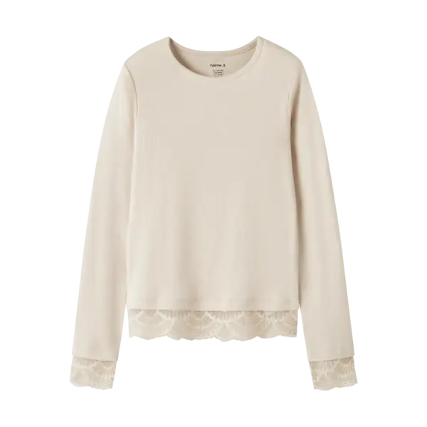 NAME IT Name It - Rosima Top with Lace - Beige