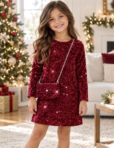  Sequin Sparkle Dress - Bordeaux