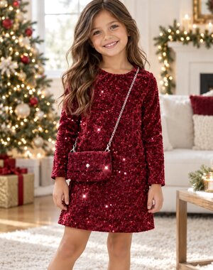  Sequin Sparkle Dress - Bordeaux