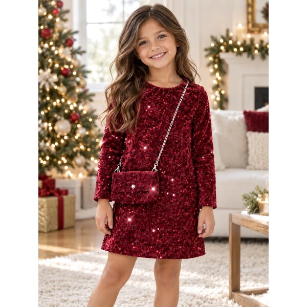 Sequin Sparkle Dress - Bordeaux