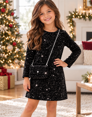  Sequin Sparkle Dress - Black/Black