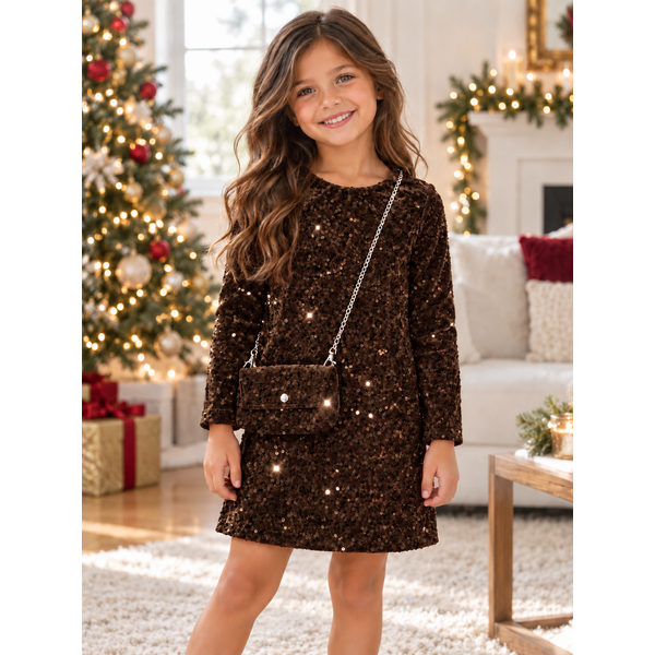 Sequin Sparkle Dress - Brown