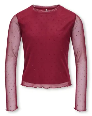 ONLY GIRLS Only - Jada Rhinestone Mesh Top - Bordeaux Red