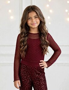 ONLY GIRLS Only - Jada Rhinestone Mesh Top - Bordeaux Red