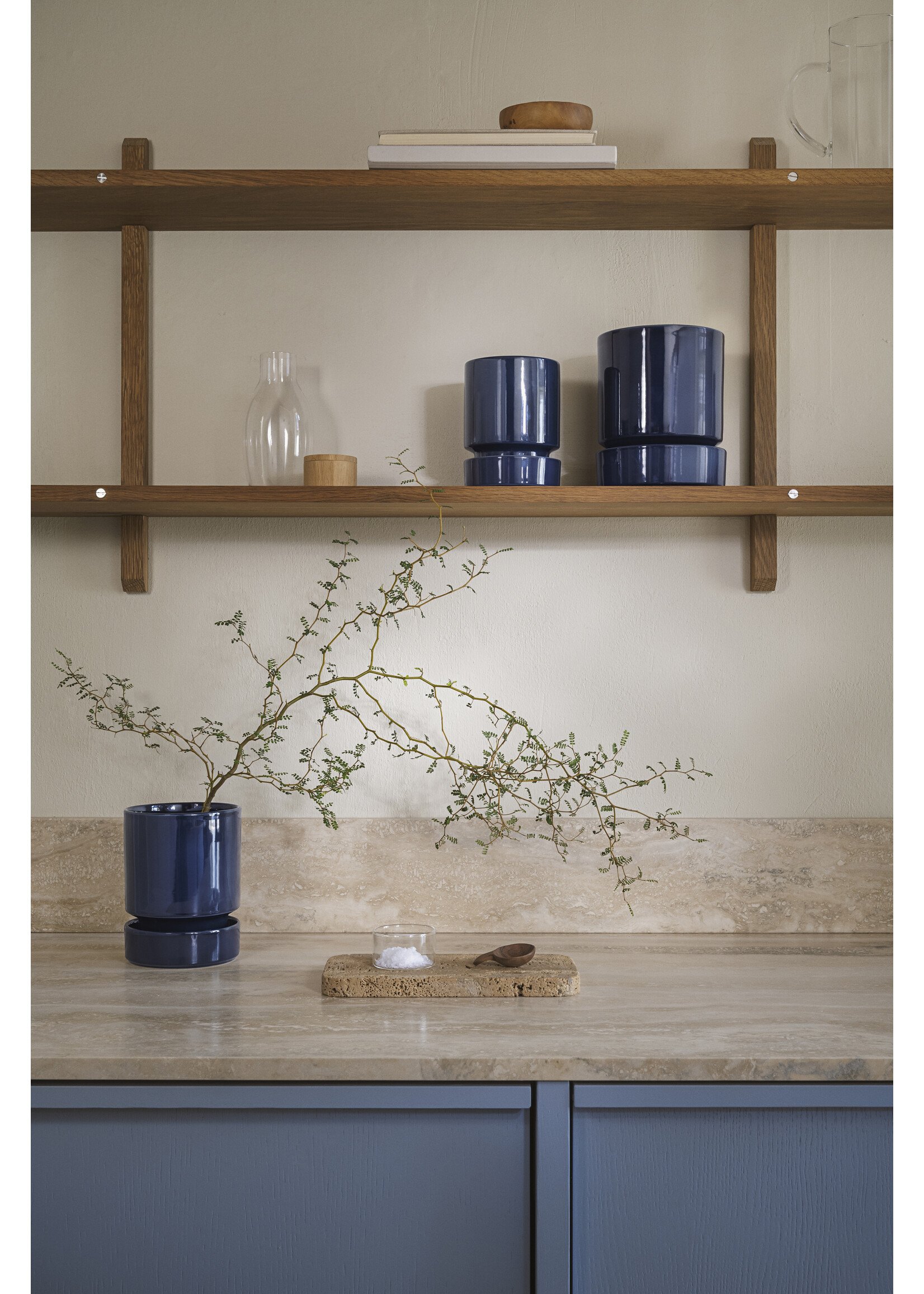 Bergs Potter Hoff Glazed - set pot en schotel Saphhire Blue Ø12 cm