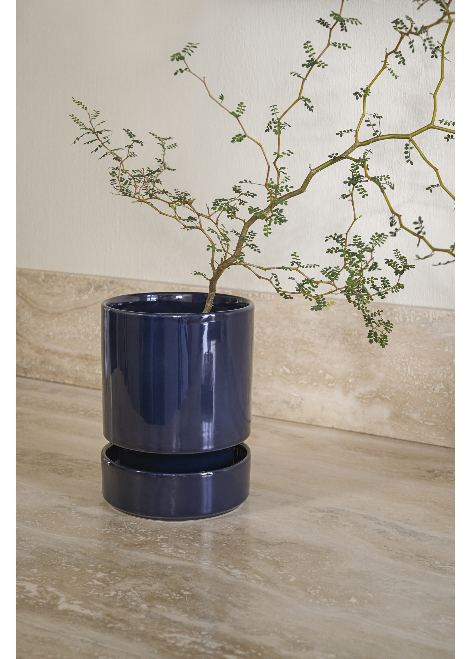 Bergs Potter Hoff Glazed - set pot en schotel Saphhire Blue Ø12 cm