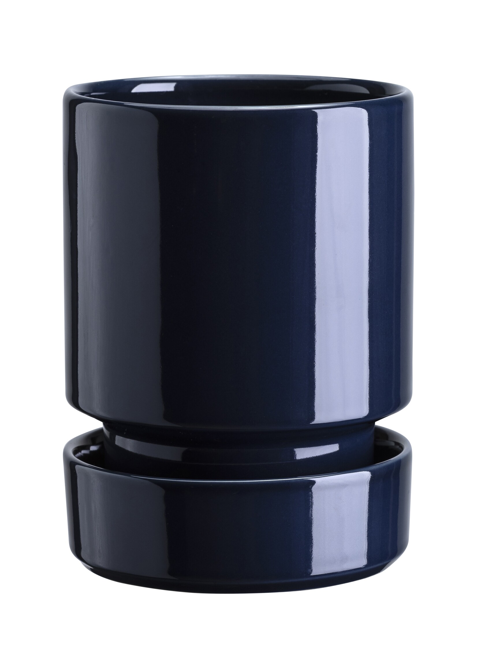 Bergs Potter Hoff Glazed - set pot en schotel Saphhire Blue Ø12 cm