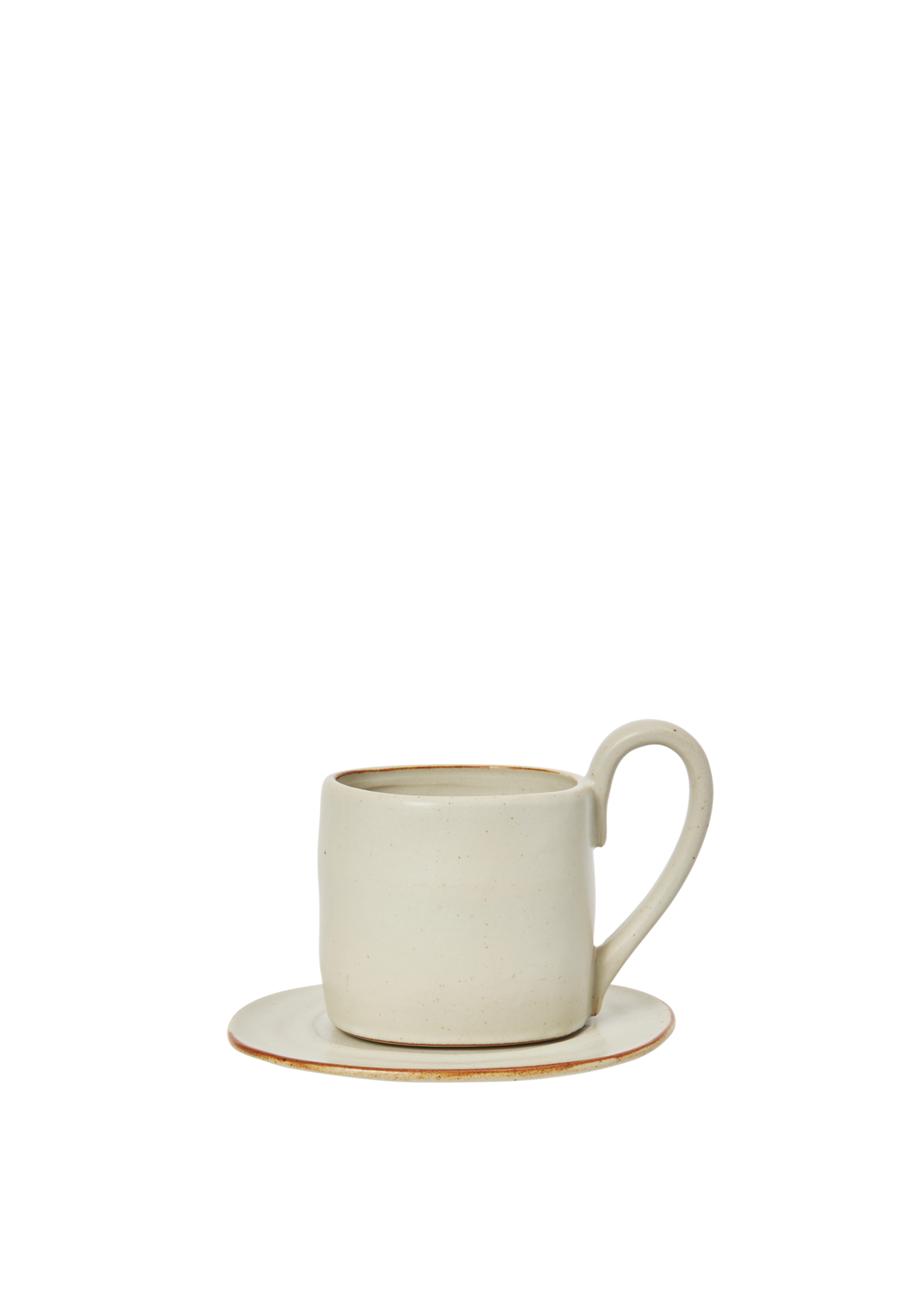 Ferm Living Flow Mok met onderbordje - Offwhite spikkel