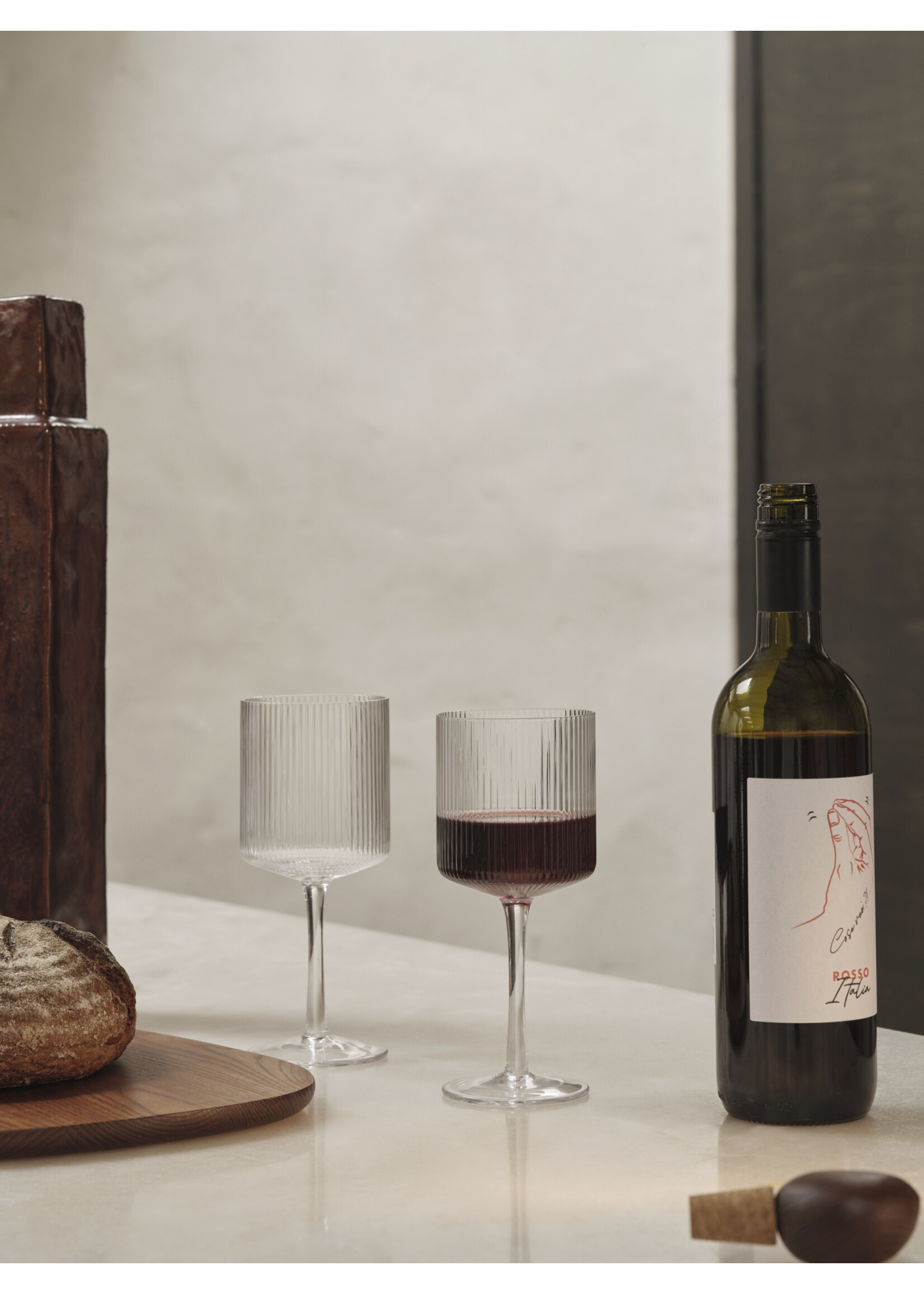 Ferm Living Ripple rode wijnglazen - set van 2 - doorzichtig