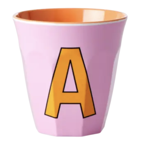 Rice Medium Melamine Cup Letter A - Soft pink 