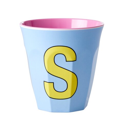 Rice Medium Melamine Cup Letter S - Soft Blue/Pink 