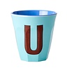 Rice Medium Melamine Cup Letter U -Soft blue