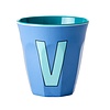 Rice Medium Melamine Cup Letter V - Dusty blue