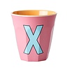 Rice Medium Melamine Cup Letter X - Soft pink