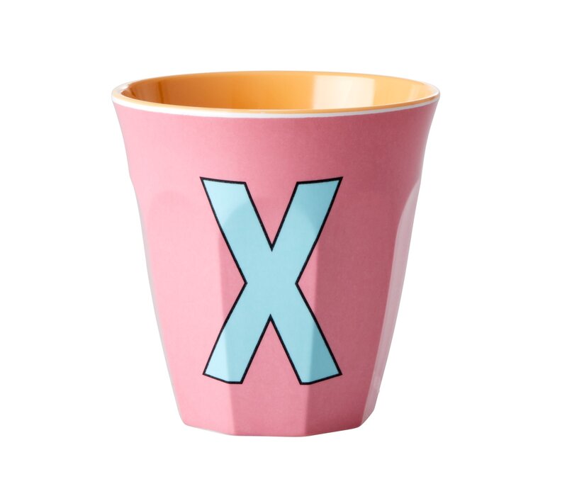 Rice Medium Melamine Cup Letter X - Soft pink