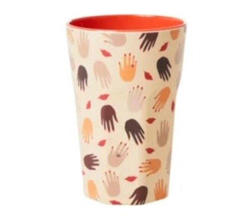 Rice Tall Melamine Cup - Cream - Kisses Print